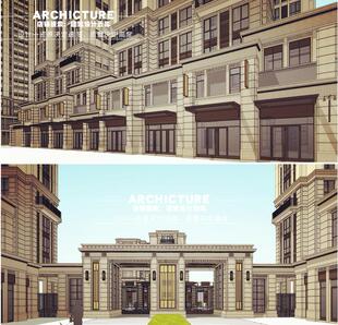 su素材新装饰主义ArtDeco新古典高层住宅楼主入口大门底商su模型