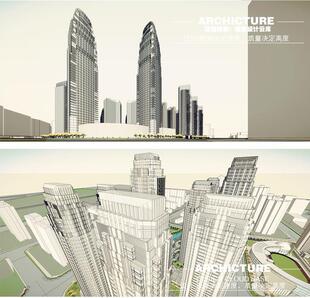 现代artdeco古典超高层高端商务区办公公寓商业综合体建筑su模型
