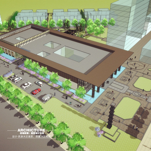 樓盤售樓處會所飄板建筑景觀設計su模型 su素材現代新亞洲新中式