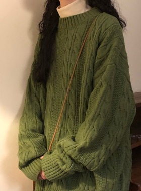 美式复古马海毛绿色毛衣男款秋季韩系慵懒风格穿搭潮牌毛线衣外套