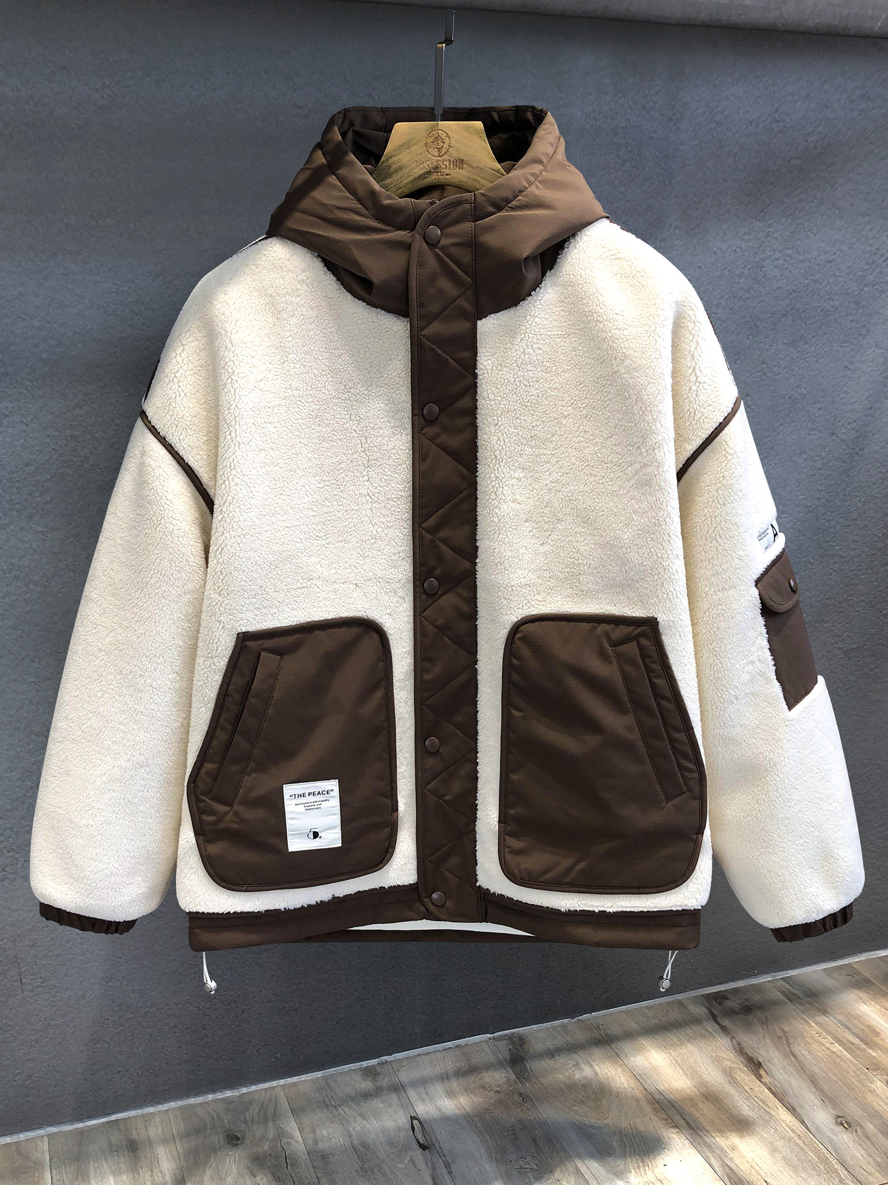 램스울 + 다운 안감 헤비급 두꺼운 소재 작업복 다운 재킷 남성 겨울 따뜻한 두꺼운 폴라 플리스 재킷