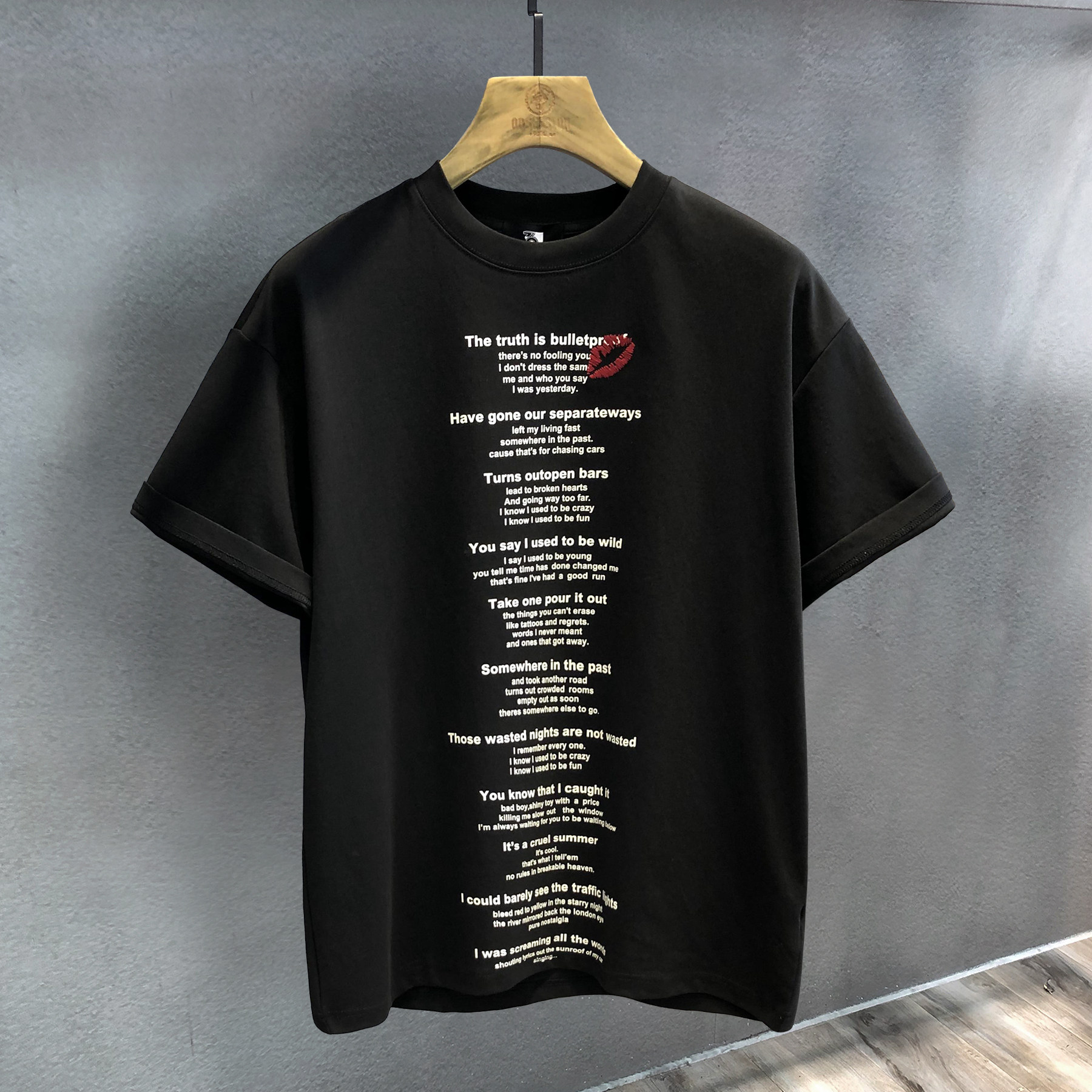 小众设计感ins字母满印潮牌短袖t恤男士打底衫美式宽松半袖体恤男