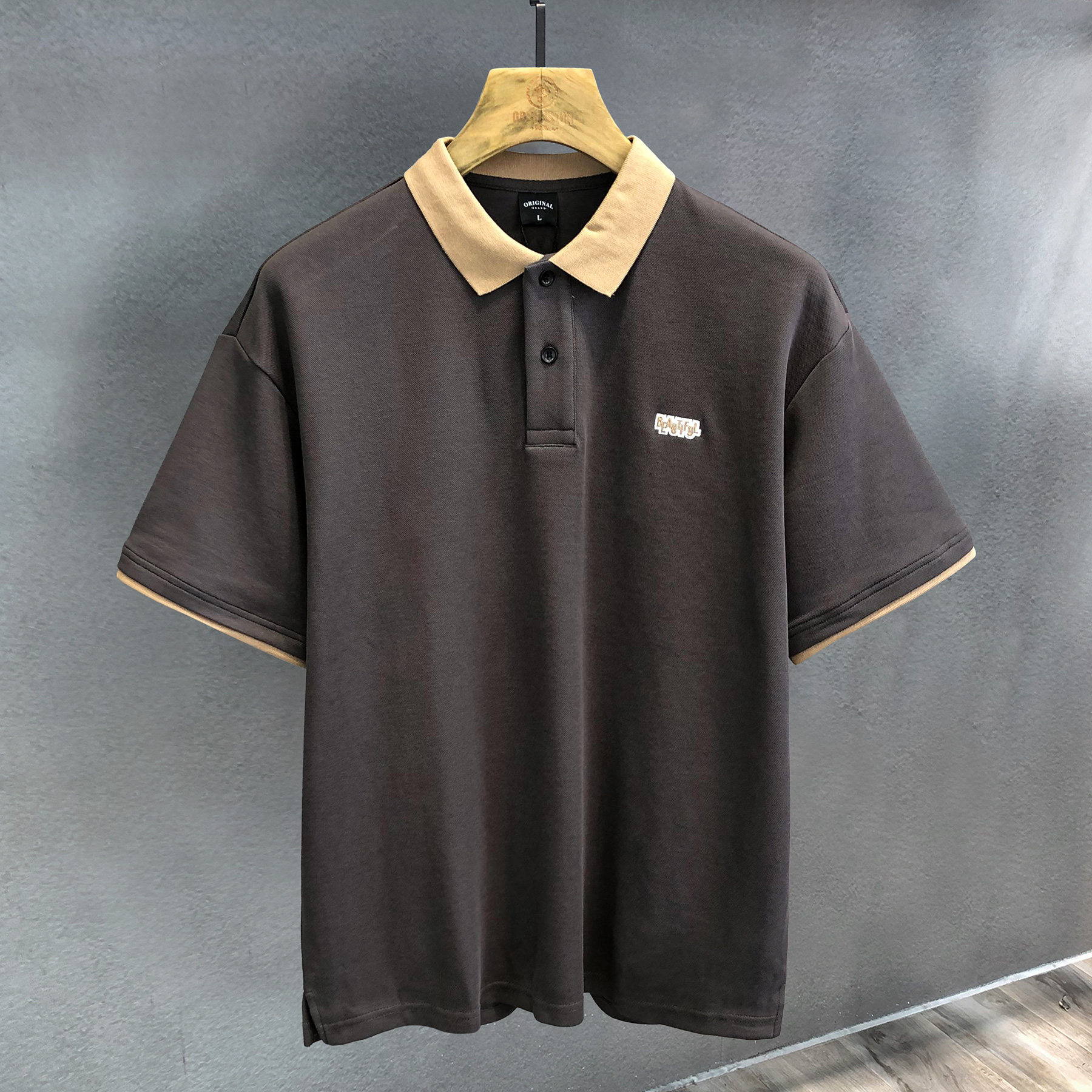 高端重磅假两件撞色翻领短袖polo衫男士夏季宽松美式t恤上衣男装