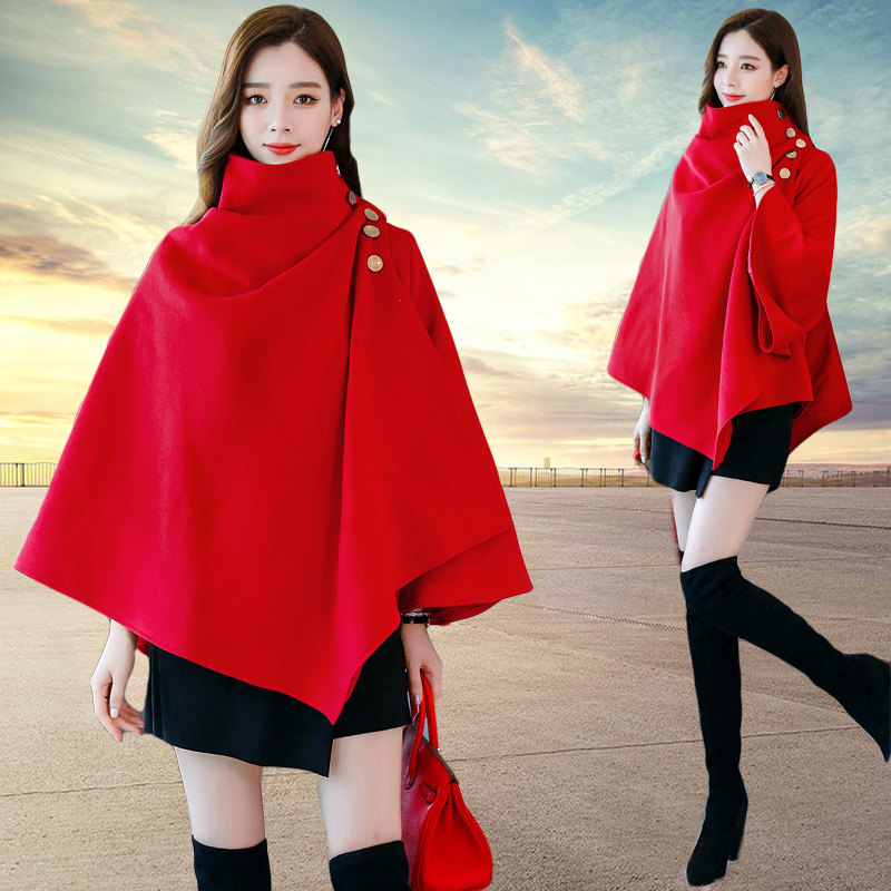呢子披肩女气质女神范2020秋冬季流行新款高领斗篷毛呢披风外套潮