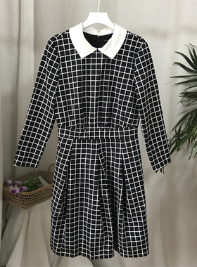 (30元3件）孤品胸90春秋女装长袖格子连衣裙  5-3-1738