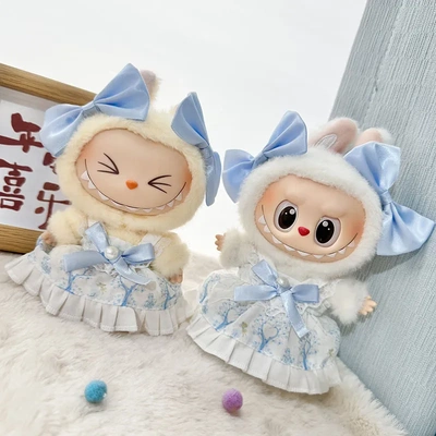 仅衣服] 一二代Labubu衣服挂件拉布布坐坐派对娃衣蓝色海的女儿裙