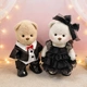 中号莉娜关节熊黑色珍珠婚纱西装 娃衣结婚毛绒玩具着替泰迪熊衣服