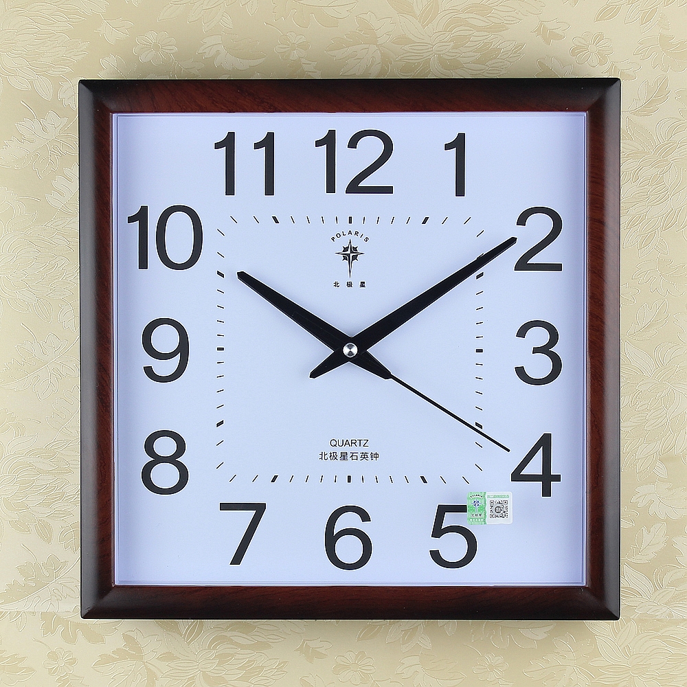 北极星正方形挂钟卧室客厅静音石英钟简约时尚大方纤细边框钟表