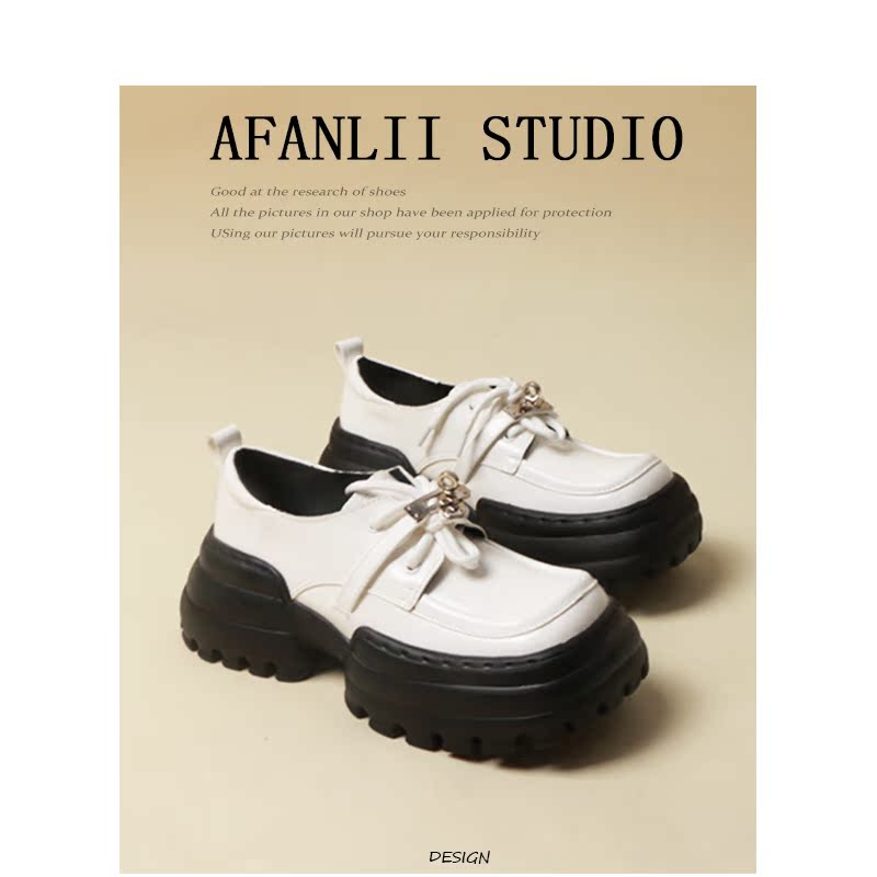 小众金属扣增高厚底系带休闲鞋女