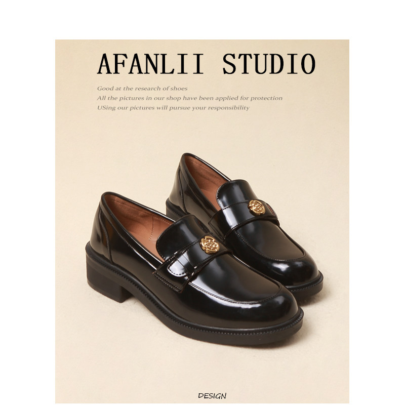 【曾小邪】英伦风山茶花小金币乐福鞋女亮面圆头粗高跟单鞋小皮鞋,女鞋,乐福鞋（豆豆鞋）,淘宝优惠券,粉丝福利购,淘宝优惠卷