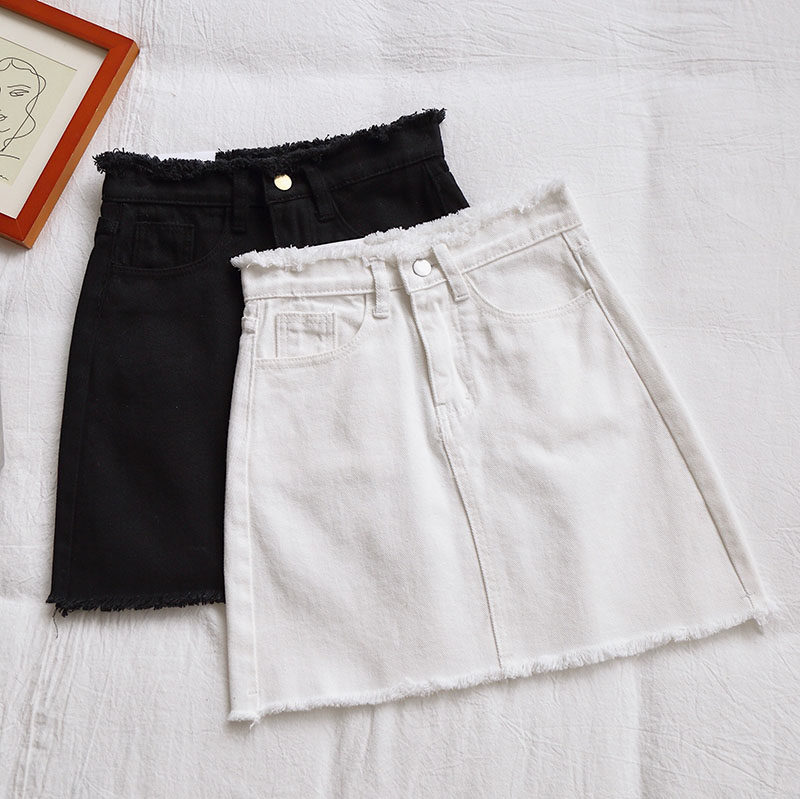 2019新款女牛仔短裙毛边黑白两色牛仔裙 a字半身裙夏高腰学生百搭在类目 女装/女士精品, 半身裙中 - 来自Buy2taobao.com提供专业的淘宝代购服务