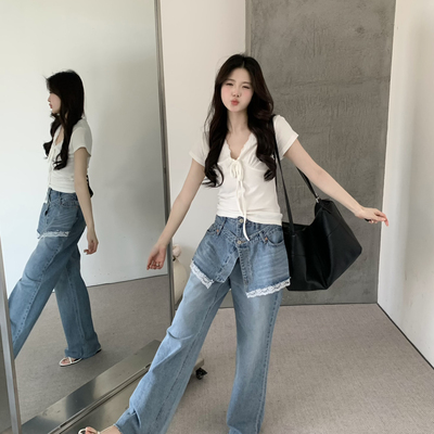 条假两件时尚屁帘牛仔裤女