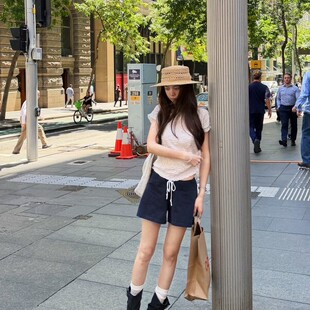 second 女 26夏上新抽绳纯色百搭休闲宽松纯棉运动短裤