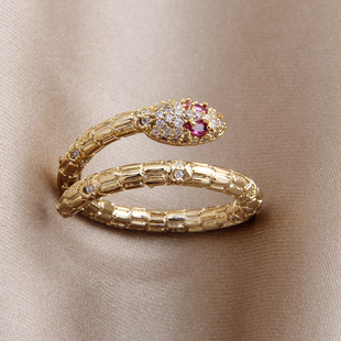 菲颜施微镶锆石金蛇开口戒指个性小众设计轻奢指环
