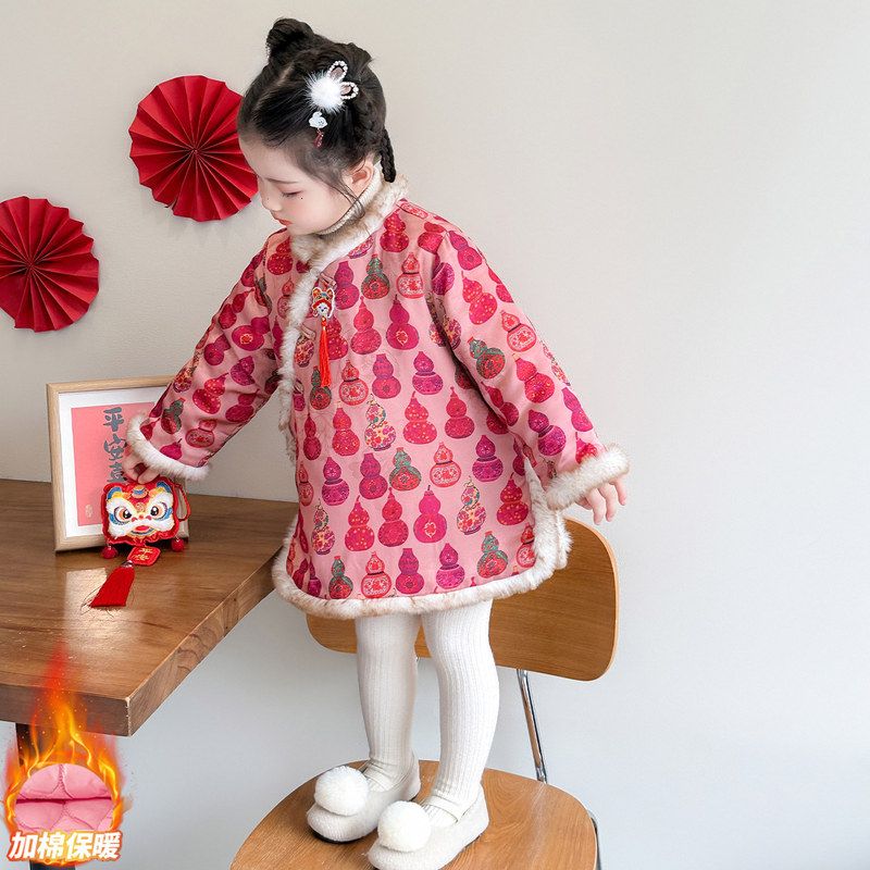 拜年服女童秋冬季2025新款中式宝宝冬款汉服旗袍儿童冬装过年衣服