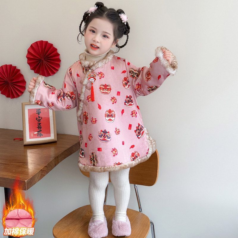 儿童新中式旗袍裙冬季女宝宝夹棉加厚拜年服冬款女宝宝洋气连衣裙