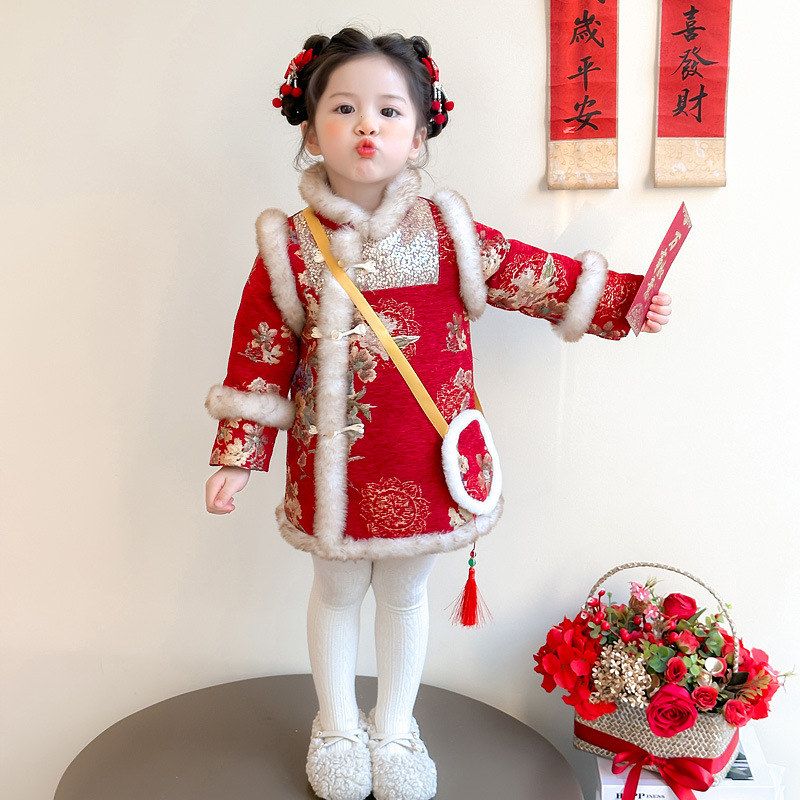 汉服女童加绒旗袍裙冬季2026新款儿童中式拜年服宝宝喜庆过年衣服