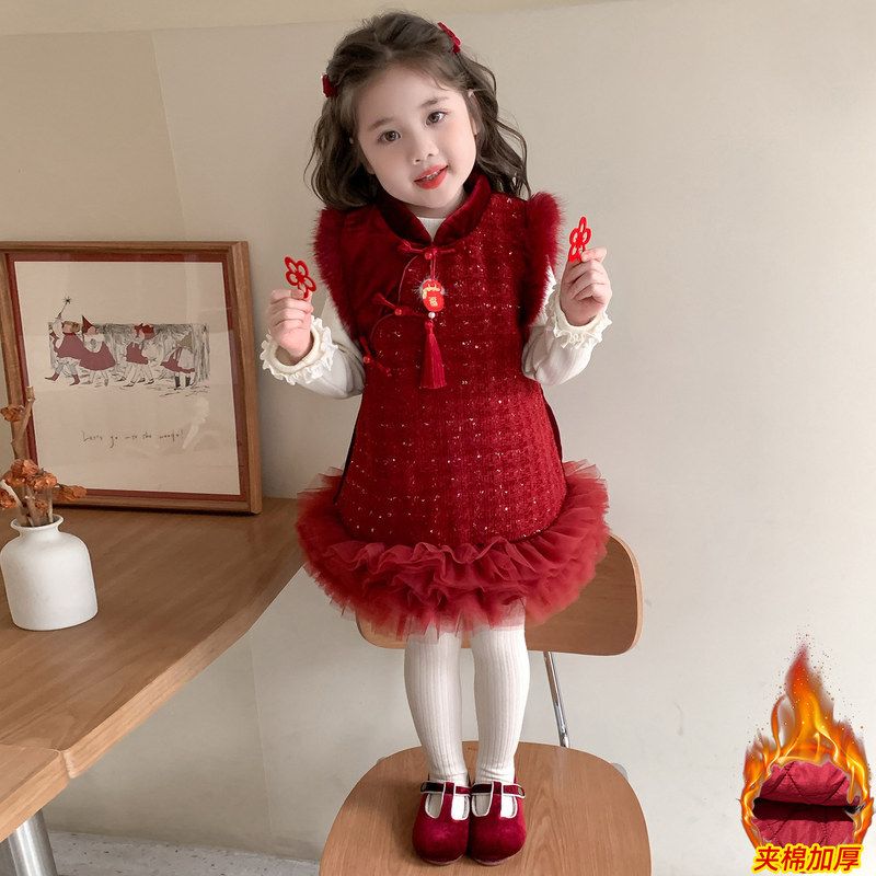 周岁女宝礼服女童秋冬款2025新款中式汉服旗袍冬季儿童冬装拜年服