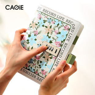 卡杰新款 本活页手帐本少女心手账本精致记录本办公会议记事本定制logo 带锁日记本创意插页笔记本子小清新密码