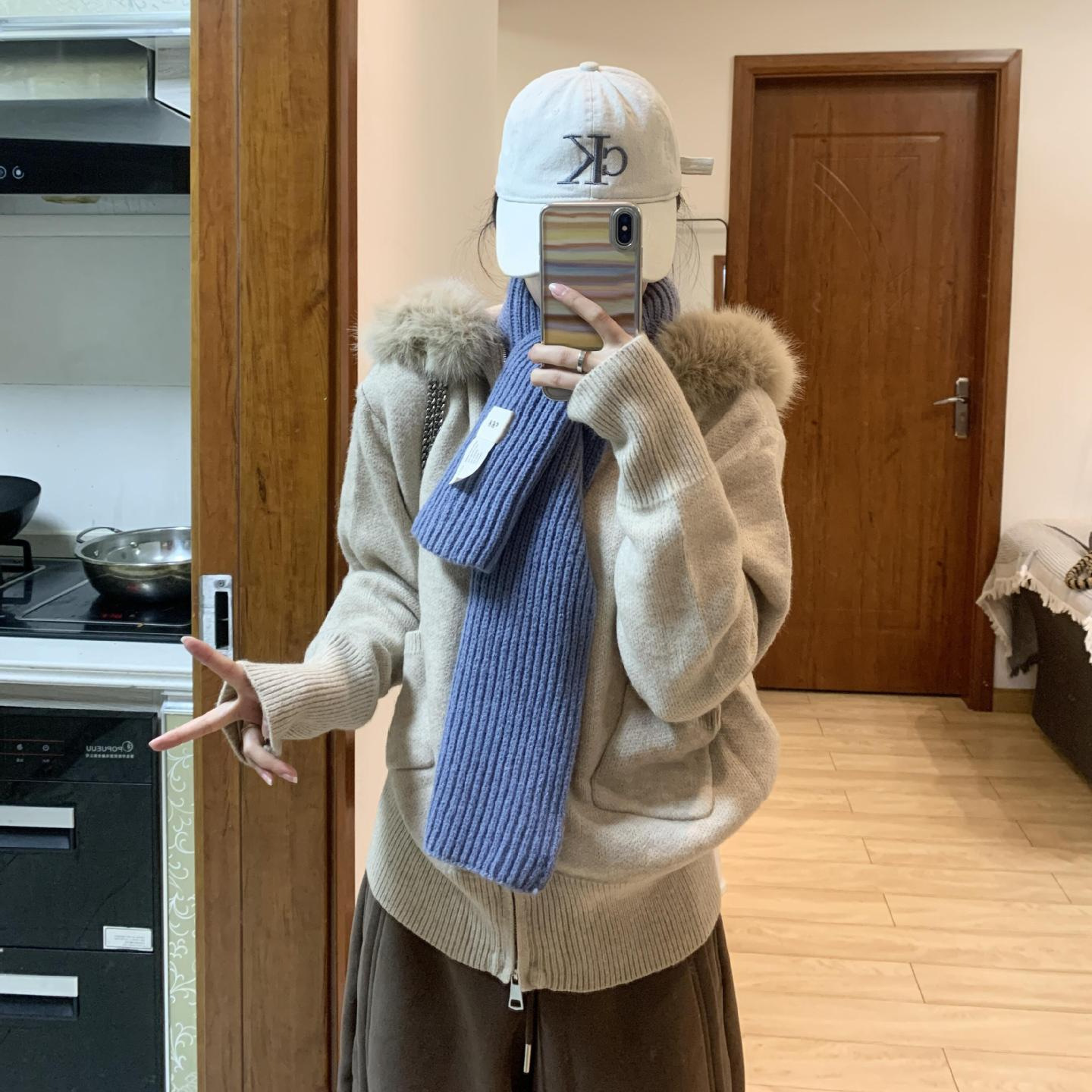 韩系高级感大毛领连帽针织开衫毛衣女秋冬宽松外穿慵懒风外套上衣