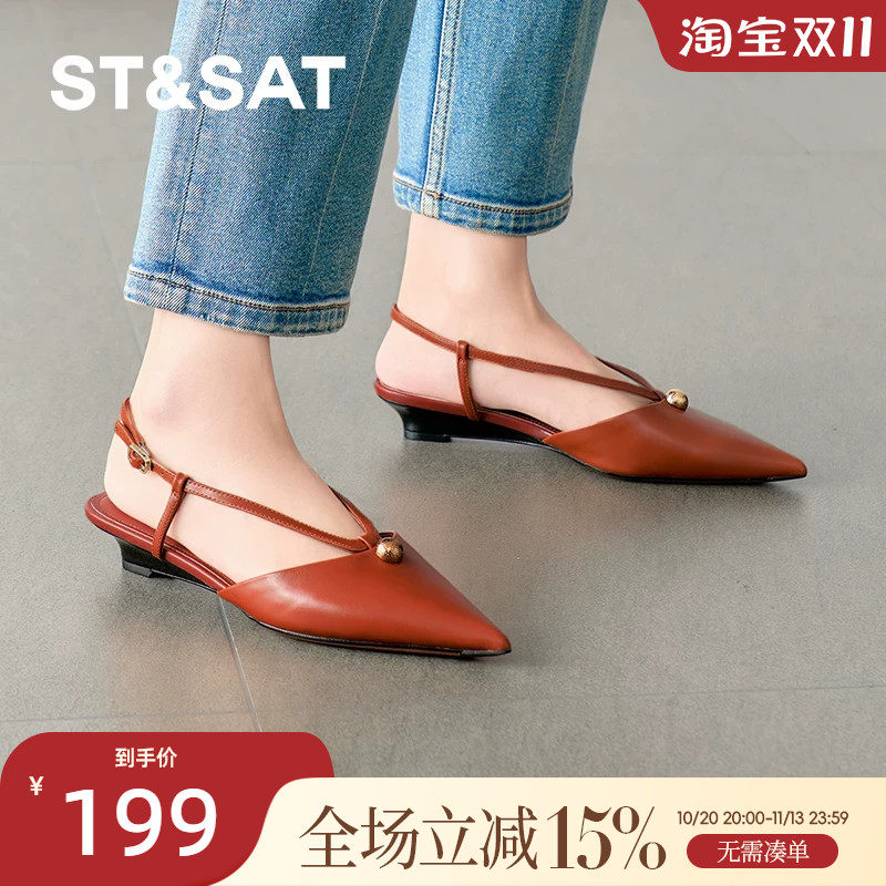 星期六气质尖头凉鞋2025新款时尚通勤约会复古港风女鞋SSD1114177