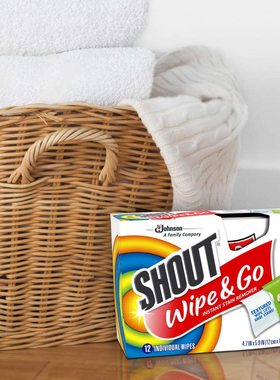美国庄臣Shout 旅行便携单包衣服去渍衣物清洁即时去污湿巾干洗