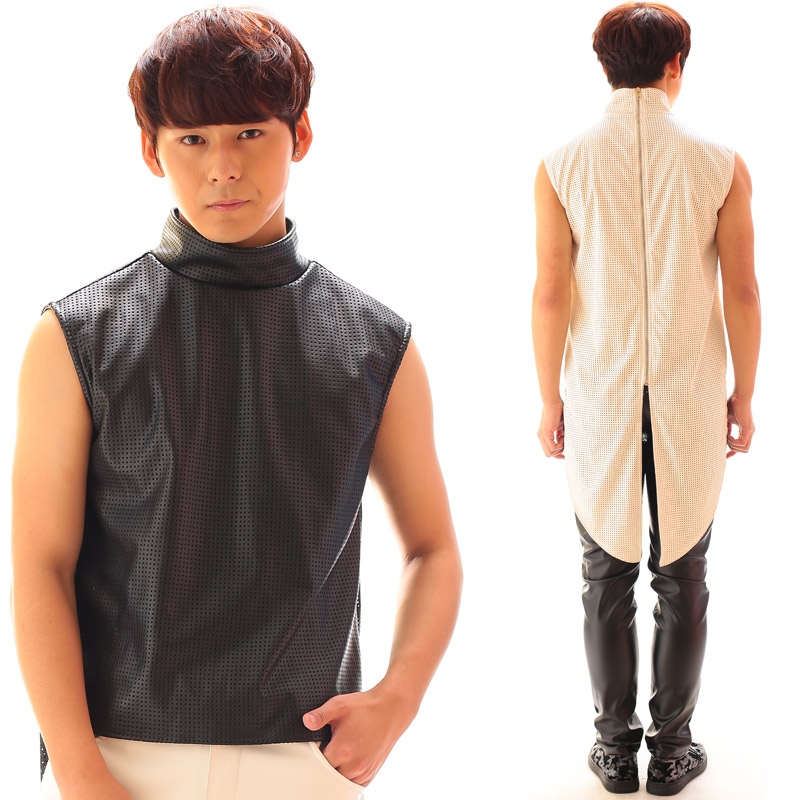 演出服男歌手夜店个性酒吧DJ摇滚表演服装燕尾服背心韩版镂空马甲