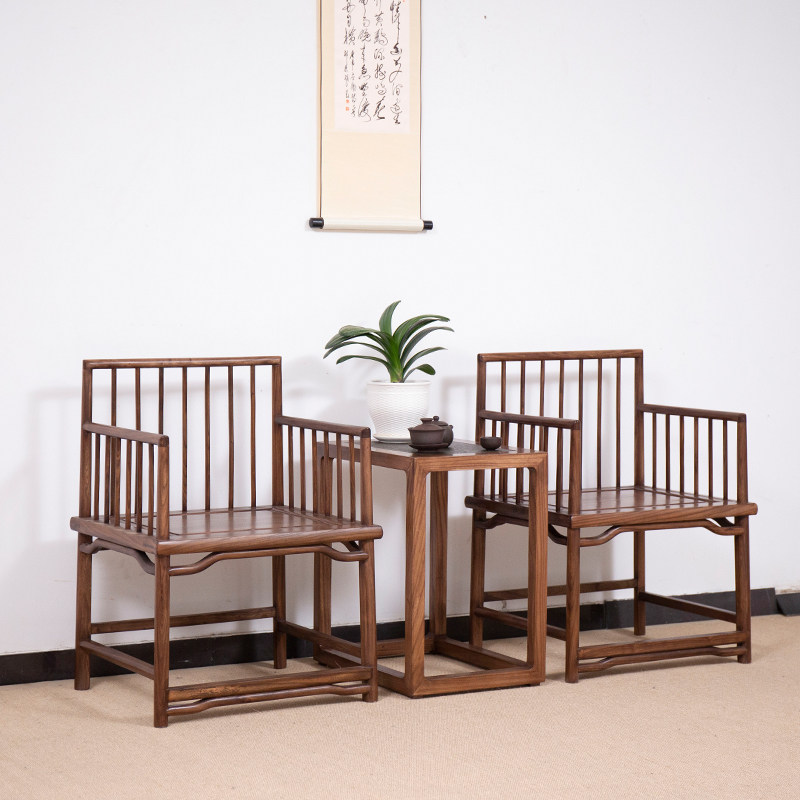 宏海新中式实木圈椅三件套太师椅围椅主人椅禅椅茶几组合靠背椅