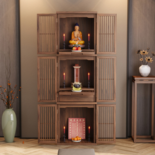 宏海实木佛龛家用神龛三层带门立柜新中式神台柜现代简约祖先立柜