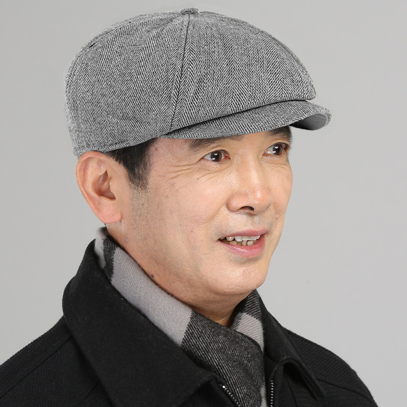 男保暖老年人男子秋冬八角帽帽子