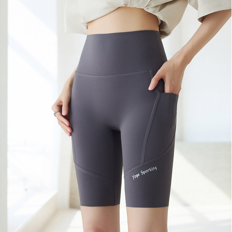 2025新款鲨鱼裤灰色女外穿五分骑行口袋春夏薄款高腰瑜伽打底凉感