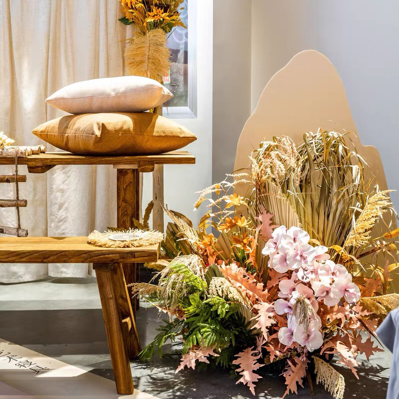 棕榈叶花艺摆件干芦苇插花仿真花秋色橱窗植物布置氛围感拍照软装