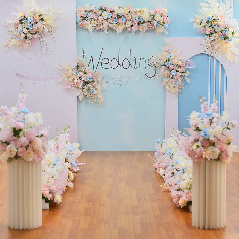 新款香槟粉色婚礼场景布置仿真花艺花球酒店婚庆橱窗背景装饰道具