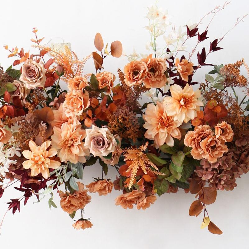 复古花艺棕色仿真花排壁挂橱窗舞台婚礼装饰布置绢花活动走道路引