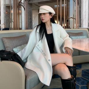 设计高级感开衫女款秋冬季外穿宽松小香风高级感亮丝毛呢外套女