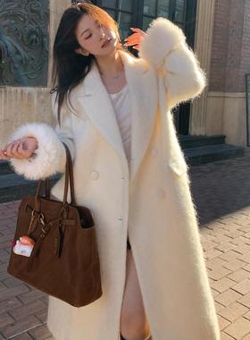 设计款奶白60羊毛富家千金大衣外套女秋冬宽松高级感长款毛呢大衣