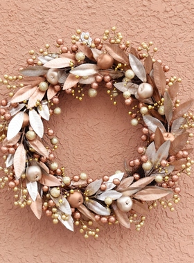 仿真花环金叶子金果圣诞节墙饰创意门饰营业中壁挂门上装饰wreath