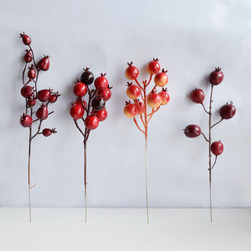 假罂粟果红浆果仿真花冬青玫瑰果石榴果红果子发财果尤加利果秋果