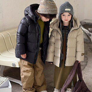 25新款银色儿童羽绒服中大童白鸭绒连帽男女童冬装中长款加厚外套