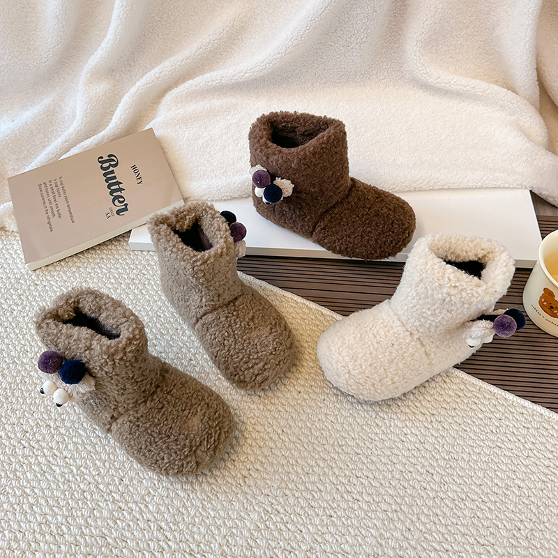 女童卡通毛毛靴2025冬季新款儿童加绒加厚雪地靴小女孩软底公主鞋