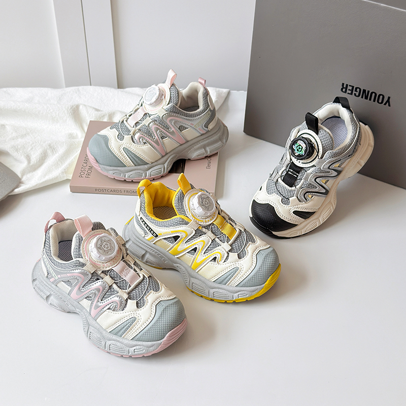 儿童运动鞋2025秋季新男童老爹鞋女童休闲鞋旋钮扣轻便透气跑步鞋