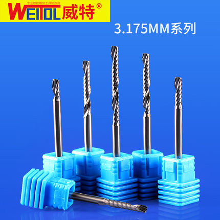 威特钨钢3.175mm单刃螺旋铣刀密度板切割单刃铣刀数控雕刻机刀头