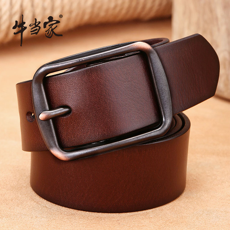 牛当家皮带男真皮针扣手工休闲裤