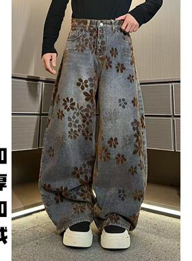 裤子K181男士冬季高品质加厚加绒直筒花朵立体弯刀牛仔裤