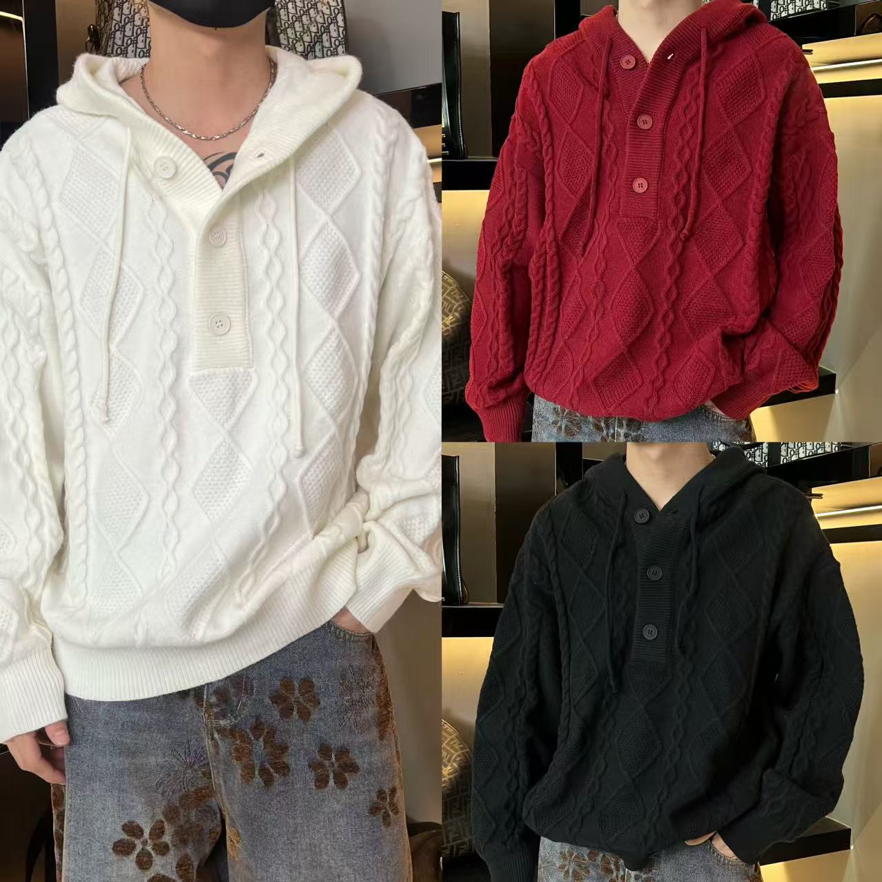 琛哥男装-毛衣6871男士冬季高品质高克高克重麻花连帽宽松毛衣