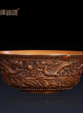 匠泽铜魂纯铜龙碗聚宝盆双龙戏珠摆件家居创意礼品摆设聚宝盆工艺