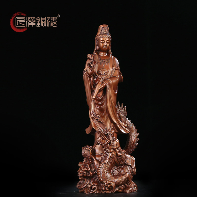 匠泽铜魂紫铜御龙观音佛像