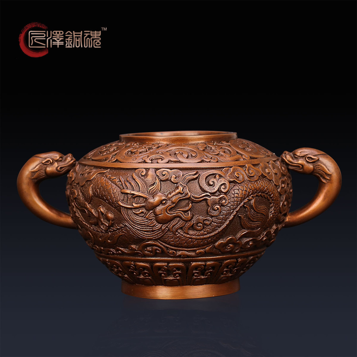 匠泽铜魂 紫铜九龙熏香炉纯铜工艺品香道摆件收藏香薰炉九龙香炉