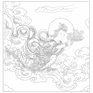 高清法海寺赴会图飞天仙女白描底稿工笔画人物线稿线描纸质打印稿