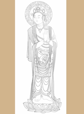 张大千敦煌壁画菩萨白描底稿工笔画人物线稿线描实物纸质打印勾线